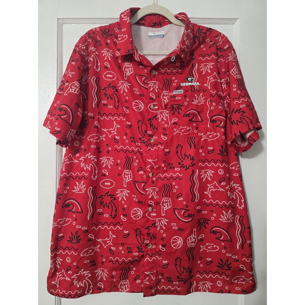 Columbia PFG Georgia Bulldogs Shirt Mens Large Super Slack Tide UGA Fishing Red